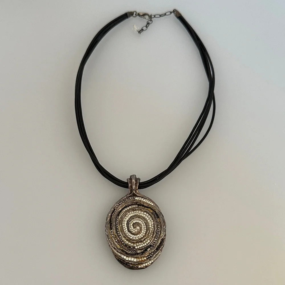 Orit Schatzman O.S.925 Sterling Silver Oval Swirl Mosai Pendant Necklace
